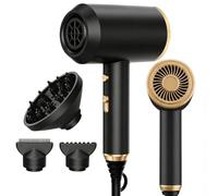 Professional Hair Dryer, 2000W Fast Dry Ionic Hairdryer with Diffuser & Cool Button, 2 Speed 3 Heat Setting, Hairdryers for Women & Men, 2 Concentrators and 1 Diffuser, Black & Gold