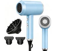 Professional Hair Dryer, 2000W Fast Dry Ionic Hairdryer with Diffuser & Cool Button, 2 Speed 3 Heat Setting, Hairdryers for Women & Men, 2 Concentrators and 1 Diffuser, Blue & Silver