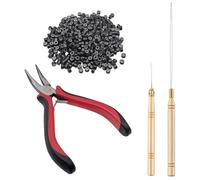 Professional Hair Extension Tool Kit with 500 Black Micro Silicone Ring Beads, Ergonomic Hair Pliers & 2 Loop Pulling Needles for Microbead, Tinsel & Feather Hair Extensions, Salon Salon DIY