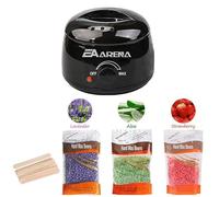 Professional Hair Removal Warmer With Wax Bowl Kit - 3 Bags Beads and Applicator Sticks for Full Body at Home Machine (Lavender+Strawberry+Aloe Black)