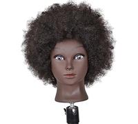 Professional Hair Styling Practice Doll Afro Mannequin Head with Real Human Hair | Thick, Can Perm, Bleach | for Hairdressers, Students, Cosmetology Tr - Afro Black Skin
