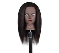 Professional Hair Styling Practice Doll Afro Mannequin Head with Real Human Hair | Thick, Can Perm, Bleach | for Hairdressers, Students, Cosmetology Tr - 14in Black Skin