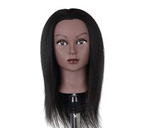 Professional Hair Styling Practice Doll Afro Mannequin Head with Real Human Hair | Thick, Can Perm, Bleach | for Hairdressers, Students, Cosmetology Tr - 14in Light Black B