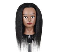 Professional Hair Styling Practice Doll Afro Mannequin Head with Real Human Hair | Thick, Can Perm, Bleach | for Hairdressers, Students, Cosmetology Tr - 14in Light Black A