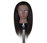 Professional Hair Styling Practice Doll Afro Mannequin Head with Real Human Hair | Thick, Can Perm, Bleach | for Hairdressers, Students, Cosmetology Tr - 16in Black Skin