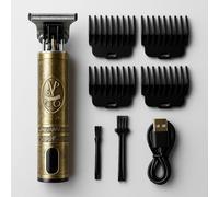 Professional Hair Trimmer, Gold Metal Vintage Design, USB Rechargeable with 4 Guide Combs, Cleaning Brush, Cordless Electric Clipper