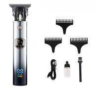 Professional Hair Trimmer with Digital Display, Gold/Black, 3 Guide Combs (1-3mm), USB Charging, 28mm Blade (Silver)