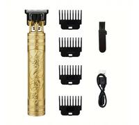 Professional Hair Trimmer with Dragon Design, USB Charging, 4 Guide Combs (1.5-4mm), Gold