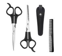 Professional Hairdressing Scissors Set, 6.5" Stainless Steel Cutting & Thinning Shears with Ergonomic Plastic Handles, Comb & 2 Leather Protective Cases - Barber Kit for Salon, Home & Pet Grooming