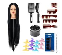 Professional Hairdressing Training Kit: Gabbiano WZ2 Training Head with Synthetic Hair, Wide Tooth Comb Set, O-13 Hair Brush, Hair Clips and Scrunchies - Ideal for Training and Practice