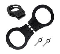 Professional Handcuffs TCH 810 Total Control Hinge Hinged Folding Compact Black Silver Solid Metal Double Lock Official Police and Military Grade Heavy-Duty With 2 Keys (Black)