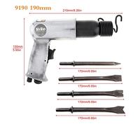 Professional Handheld Pistol Gas Shovels 9150 120mm /9190 190mm Air Hammer Small Rust Remover Pneumatic Tools with 4 Chisels(9190 190mm)