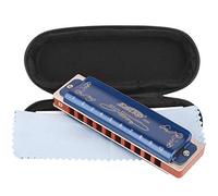 Professional Harmonica Blues Key of Bb 10 Hole 20 Tone Heavy Duty with Case & Cleaning Cloth for Professional Player, Beginner, Students, Children, Kids, by Eison-East Top,Blue,Best Gift