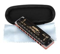 Professional Harmonica Blues Key of Bb 10 Hole 20 Tone Heavy Duty with Case & Cleaning Cloth for Professional Player,Beginner,Students,Children,Kids,by Eison-East Top,Black,Great Christmas Gift