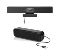 Professional HD 1080p Webcam Noice Cancelling Mics 120° Wide Angle USBA & USBC Compatible with Microsoft Teams Zoom Cisco Webex PC Laptop Mac (HD Webcam + USB Soundbar)