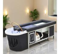 Professional Head Spa Bed with Moxibustion, Heated Gua Sha Panels & Footbath, Fumigation Water Cycle Hair Care Massage Shampoo Table Equipment