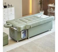 Professional Head Spa Massage Shampoo Bed Pedicure Chair with Foot Bathtub, Green Luxury Leather, Adjustable Backrest, Water Cycle, Massage Headrest for Salon