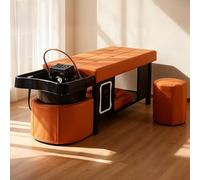 Professional Head SPA Shampoo Bed, Elegant Orange & Black Style Massage Table Head SPA Equipment with Water Cycle, Large Storage Space, Included Stool for Salon