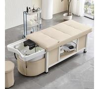 Professional Head Spa Shampoo Bed Massage Table, Beige Minimalist Cozy Head Spa Equipment with Water Cycle, Fumigation, Durable Ceramic Basin, Exquisite Shower