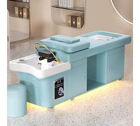 Professional Head Spa Shampoo Bed, Massage Table with Light Blue Luxury Design, Ambient Light, Water Circulation, Fumigation & Foot Bath, Commercial Spa Equipment for Beauty Salon