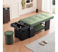 Professional Head Spa Shampoo Massage Bed, Salon Shampoo Bowl & Chair with Water Circulation, Flat-Laying Thai Massage Beauty Bed, Green