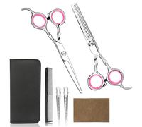 Professional Home Hair Cutting Kit - Quality Home Haircutting Scissors Barber/Salon/Home Thinning Shears Kit with Comb and Case for Men and Women (Pink)