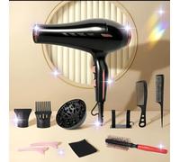 Professional Ionic Hair Dryer Set, 1200W, Quick-Dry with Diffuser and Styling Attachments, Black & Pink