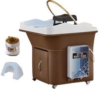 Professional Japanese Head Spa Station - 60L Mobile Shampoo Basin with Thermostatic Water Circulation, Fumigation System & Universal Wh(Size:With fumigation machine and cover,Color:Coffee-coloured)