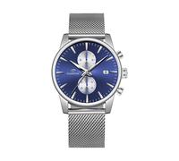 Professional Japanese VD51 Movement Men's Business Watch - 3 Year Battery Life, Luminous Hands, Date Display & Chronograph - Stainless Steel/Premium Leather Strap (Multiple Colors), Silver-Blue dial