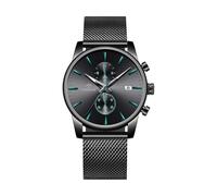 Professional Japanese VD51 Movement Men's Business Watch - 3 Year Battery Life, Luminous Hands, Date Display & Chronograph - Stainless Steel/Premium Leather Strap (Multiple Colors), Black-lake blue