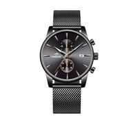 Professional Japanese VD51 Movement Men's Business Watch - 3 Year Battery Life, Luminous Hands, Date Display & Chronograph - Stainless Steel/Premium Leather Strap (Multiple Colors), Black-rose gold