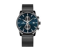Professional Japanese VD51 Movement Men's Business Watch - 3 Year Battery Life, Luminous Hands, Date Display & Chronograph - Stainless Steel/Premium Leather Strap (Multiple Colors), Black-dark green