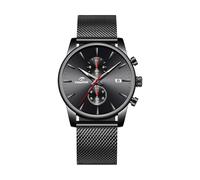 Professional Japanese VD51 Movement Men's Business Watch - 3 Year Battery Life, Luminous Hands, Date Display & Chronograph - Stainless Steel/Premium Leather Strap (Multiple Colors), Black, Casual