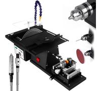 Professional Jewelry Buffer Polisher with Flex Shaft & Drill, 1850W Bench Lathe for Gemstone Cutting, Grinding, Carving, and 0-90° Angle Adjustments
