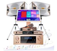 Professional Karaoke Machine, with Lyrics Display, 4K HD 19.5" Display, with 2 Wireless Microphones& 2 Speakers, AI Intelligent Voice Song Request&27 Languages, for Home Party, Street Performances