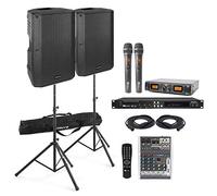 Professional Karaoke System with Vonyx VSA12 Bi-Amplified Active Speakers, Wireless UHF Microphones, Bluetooth DSP Mixer & CDG DVD Player for Pub & Venue Karaoke Setup