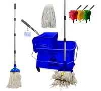 Professional Kentucky Floor Mop and Bucket Set on Wheels - Large Capacity Commercial Industrial Floor Mop Bucket with Wringer, Ideal for Warehouse, Hotel, Office, School Use - Blue