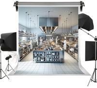 Professional Kitchen Backdrop for Photography - 5x7ft Modern Commercial Chef Kitchen Background with Stainless Steel Counters, Plates & Cooks for Food Channel, Culinary Shoots, Restaurant Decor