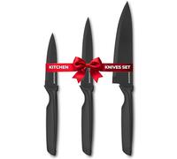 Professional Kitchen Knife Set for Cooking, 3pcs Stainless Steel Blade Sharp Kitchen Knives Set with Ergonomic Handle, Chef Knife, Utility & Paring with Non Stick Coating & Dishwasher Safe, Black