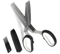 Professional Kitchen Shears with 5 Sharps, Black and White | 5 Vegetable Cutting, Rust-Resistant Steel, Protective Cover for Fast Chopping and Shredding Tasks