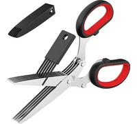 Professional Kitchen Shears with 5 Sharps, Black red | 5 Vegetable Cutting, Rust-Resistant Steel, Protective Cover for Fast Chopping and Shredding Tasks