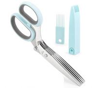 Professional Kitchen Shears with 5 Sharps, Blue Gray | 5 Vegetable Cutting, Rust-Resistant Steel, Protective Cover for Fast Chopping and Shredding Tasks