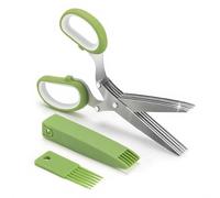 Professional Kitchen Shears with 5 Sharps, Green White | 5 Vegetable Cutting, Rust-Resistant Steel, Protective Cover for Fast Chopping and Shredding Tasks