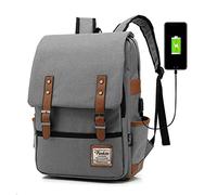 Professional Laptop Backpack with USB Charging Port, FEWOFJ Fashion Travel Bag Vintage Business Work Computer Rucksack College School Casual Daypack for Women Men Girls - Grey
