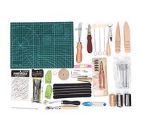 Professional Leather Craft Tool Kit 50PCS DIY Hand Sewing Needle Wax Thread Punch Hole Tools Set for Leather Bag Shoe Making and Repair Steel Plastic Wood Material