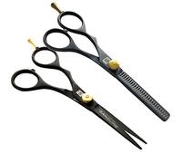 Professional Left Handed Hairdressing Scissors and Thinning Scissors, 5.5 inch + Presentation Case (Deep Black)