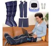 Professional Leg Compression Boots Machine with Heating Function for Lymphatic Drainage - Pressotherapy System with Adjustable Massager for Athletes (Blue, 2 Legs + 2 arms + 1 Waist)