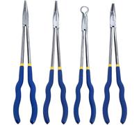 Professional Long Reach Pliers Set 16 Inch Multi Purpose Long Nose Pliers with Straight, 25°/45°/90° Bent Head & O-Shape Tips, Durable Steel Construction for Automotive, Electrical, Plumbing(4PCS B)