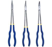 Professional Long Reach Pliers Set 16 Inch Multi Purpose Long Nose Pliers with Straight, 25°/45°/90° Bent Head & O-Shape Tips, Durable Steel Construction for Automotive, Electrical, Plumbing(3PCS)