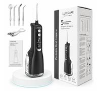 Professional LuxeCare Luxe Water Floss Portable Oral Irrigator | 5 Cleaning Modes | 360° Rotating 4 Extra Nozzles | USB Rechargeable Water Flosser | Deep Teeth & Gum for Men&Women (Black)